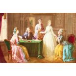 A LARGE SEVRES PORCELAIN PLAQUE. Interior scene, "The Signature" with five figures in an interior,