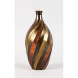 A THREE-COLOUR WRYTHEN FLUTED BRONZE VASE. Signed. 8ins high.