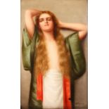 AFTER WAGNER "Bien-Etre". PORCELAIN PANEL, three quarter length of a young lady. Signed Wagner. 6ins