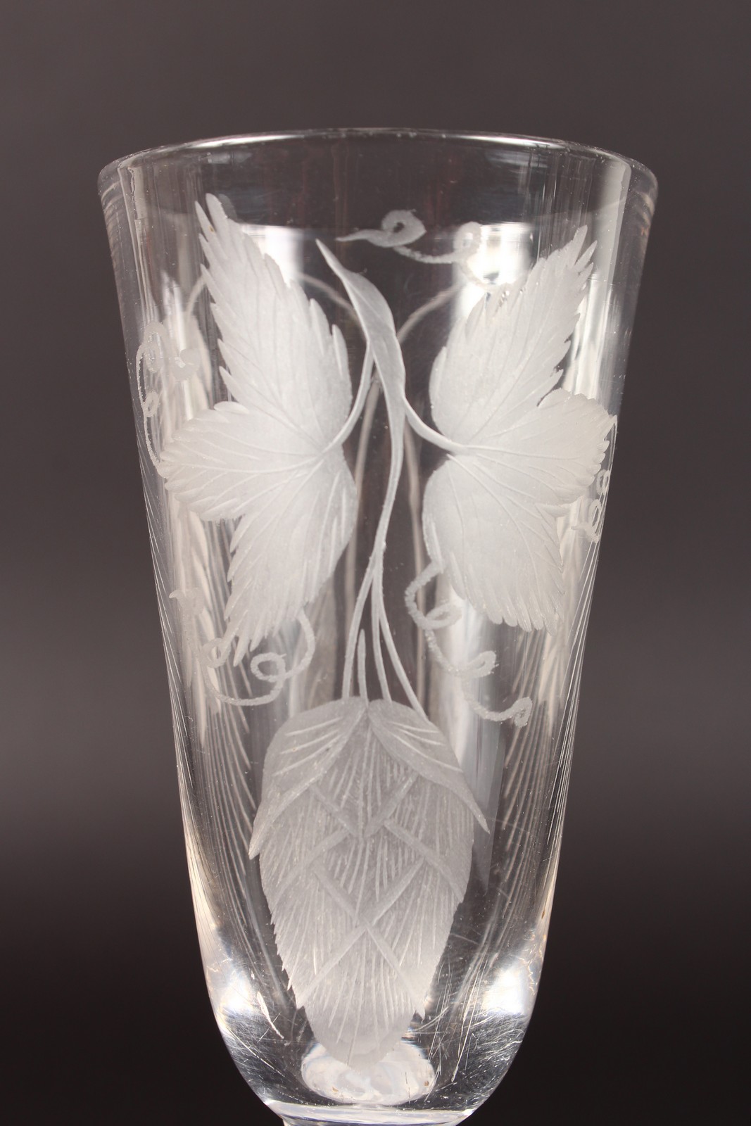 A GOOD ALE GLASS, the bowl engraved with fruiting vines and barley, with cotton twist stem. 7.5ins - Image 5 of 5