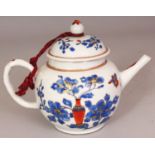 A CHINESE QIANLONG PERIOD ENAMELLED PORCELAIN TEAPOT & COVER, painted in blue enamel, iron-red and