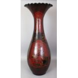 A VERY LARGE JAPANESE MEIJI PERIOD LACQUERED PORCELAIN VASE, with a frilled-edge rim, decorated with