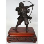 A SIGNED JAPANESE MEIJI PERIOD MIYAO STYLE BRONZE FIGURE OF A SAMURAI ARCHER, together with a