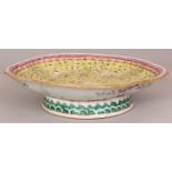 A GOOD QUALITY 19TH CENTURY CHINESE YELLOW GROUND FAMILLE ROSE PENTAFOIL PORCELAIN BOWL, with a