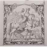 Eduard Julius Friedrich Bendemann (1811-1889) German. Medieval Figures on Horseback, Woodcut,