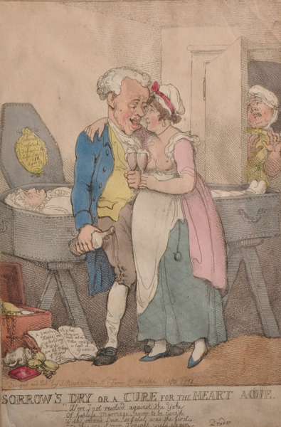 After Thomas Rowlandson (1756-1827) British. "Sorrow Dry, or a Cure for the Heart Ache", Print,