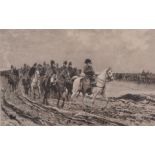 Louis Ruet (1861-1951) French. "Retreat from Moscow", after Meissonier, Lithograph, Signed in