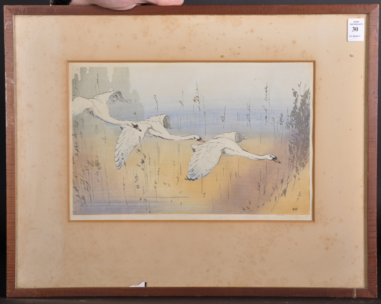 Allen William Seaby (1867-1953) British. "Swans", Lithograph, Signed in Pencil, 8.25" x 13". - Image 2 of 4