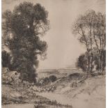 John Fullwood (1855-1931) British. "A Sussex Common", Etching, Signed and Inscribed in Pencil, 6.25"