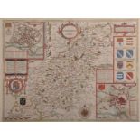John Speede (1552-1629) British. "Northampton Shire", Map, 15" x 19.75".