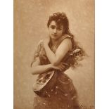 After Edouard Bisson (1856-1939) French. A Girl with a Lute, Autotype, 19" x 14".