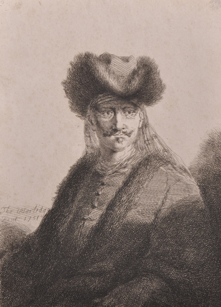 Thomas Worlidge (1700-1766) British. A Portrait of Man in a Fur Cap, Etching with Drypoint,