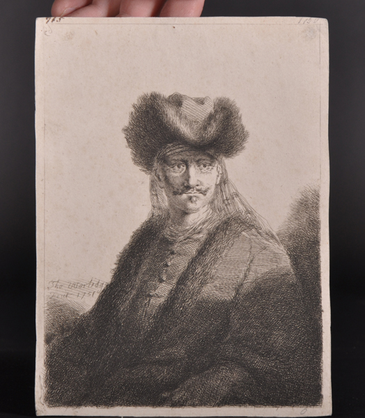 Thomas Worlidge (1700-1766) British. A Portrait of Man in a Fur Cap, Etching with Drypoint, - Image 2 of 4