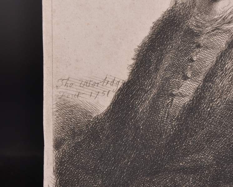 Thomas Worlidge (1700-1766) British. A Portrait of Man in a Fur Cap, Etching with Drypoint, - Image 3 of 4