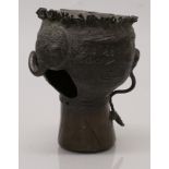 AN UNUSUAL 19TH CENTURY SOUTH-EAST ASIAN BRONZE MODEL OF A LOTUS BUD, the side cast in relief with