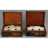 A PAIR OF GOOD QUALITY JAPANESE MEIJI PERIOD RECTANGULAR LACQUER BOXES, containing 32 unusual
