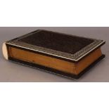 AN EARLY 20TH CENTURY INDIAN PHOTO ALBUM, with carved sandalwood covers and mosaic inlaid and