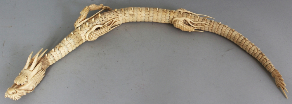 A GOOD JAPANESE MEIJI PERIOD BONE IVORY ARTICULATED MODEL OF A DRAGON, with moveable body, head - Image 2 of 6