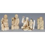 A GROUP OF FOUR EARLY 20TH CENTURY JAPANESE IVORY OKIMONO, the tallest 2.7in high. (4)