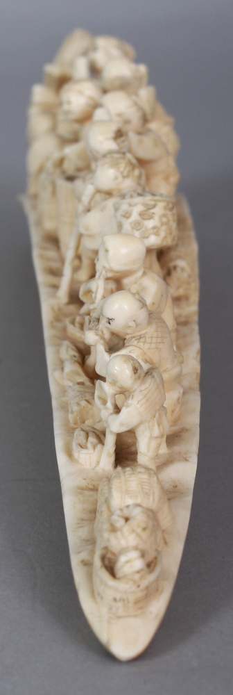 AN UNUSUAL SIGNED JAPANESE MEIJI PERIOD IVORY TUSK CARVING, in the form of a group of villagers at - Image 4 of 10