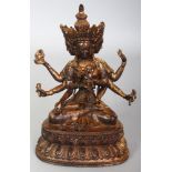 AN 18TH/19TH CENTURY CHINESE GILT BRONZE FIGURE OF USNISAVIJAYA, seated in dhyanasana on a double