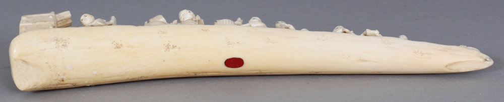 AN UNUSUAL SIGNED JAPANESE MEIJI PERIOD IVORY TUSK CARVING, in the form of a group of villagers at - Image 9 of 10