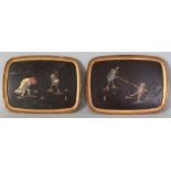 A PAIR OF SIGNED JAPANESE MEIJI PERIOD LACQUER DISHES, one decorated with two battling frogs, the