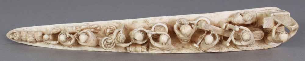 AN UNUSUAL SIGNED JAPANESE MEIJI PERIOD IVORY TUSK CARVING, in the form of a group of villagers at - Image 8 of 10