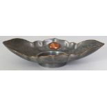 A GOOD QUALITY 19TH/20TH CENTURY CHINESE PEWTER CUP STAND, the interior engraved with a central Shou