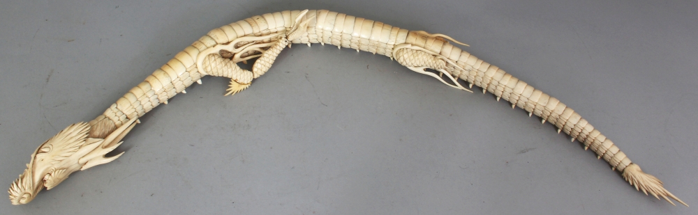 A GOOD JAPANESE MEIJI PERIOD BONE IVORY ARTICULATED MODEL OF A DRAGON, with moveable body, head - Image 6 of 6