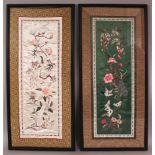 TWO SIMILAR 20TH CENTURY FRAMED CHINESE EMBROIDERED SILK PANELS, the frames 26.5in x 12.3in. (2)