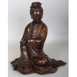 A LARGE GOOD QUALITY 19TH CENTURY CHINESE SILVER-METAL INLAID SHISOU BRONZE FIGURE OF GUANYIN, the