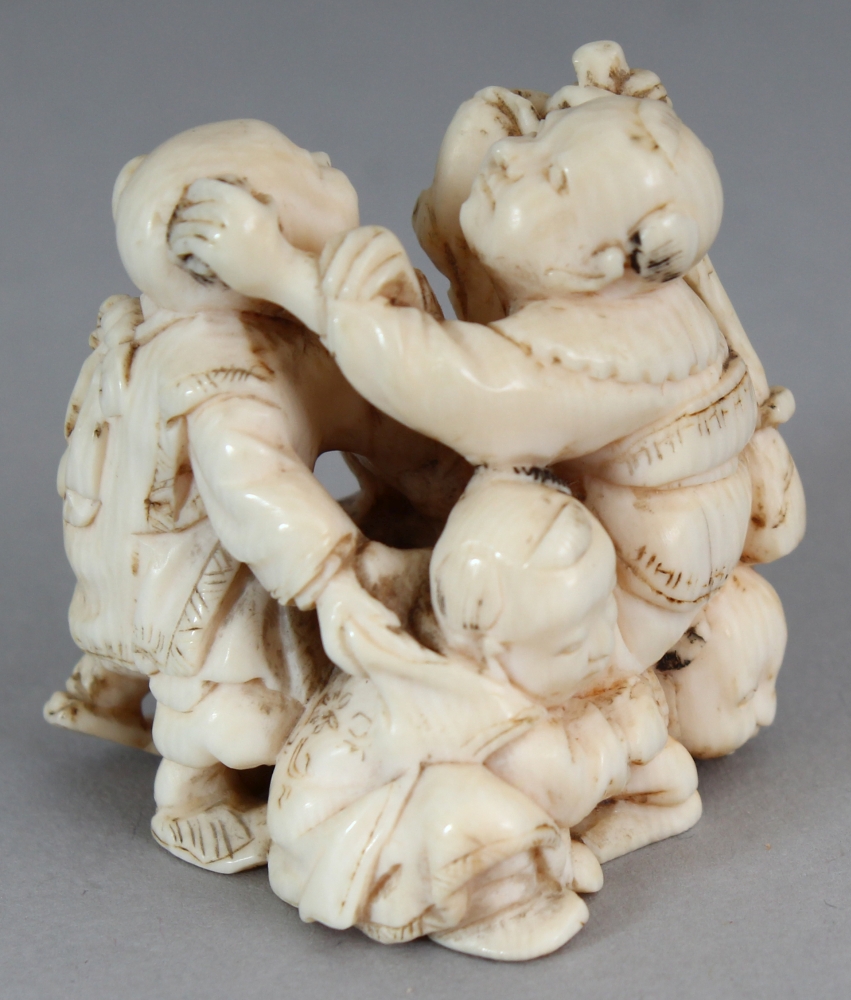 A GOOD QUALITY JAPANESE MEIJI PERIOD IVORY OKIMONO OF A GROUP OF FIVE PLAYING BOYS, unsigned, 1. - Image 3 of 6