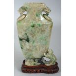 A FINE QUALITY 18TH/19TH CENTURY CHINESE JADE VASE, together with a fitted carved and pierced wood