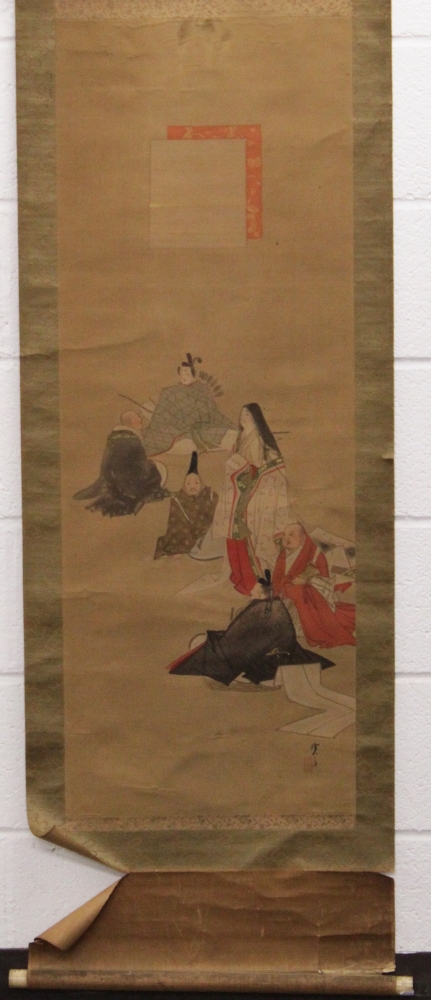 ANOTHER 19TH/20TH CENTURY JAPANESE SCROLL PAINTING ON SILK, depicting Kwannon standing in the