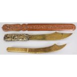 TWO ORIENTAL HALBERD FORM METALWORK PAPER KNIVES, 10.5in & 7.75in long; together with an Indian