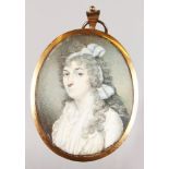 AFTER CHARLES JAGGER AN OVAL PORTRAIT MINIATURE OF A LADY with loose powdered hair, wearing a