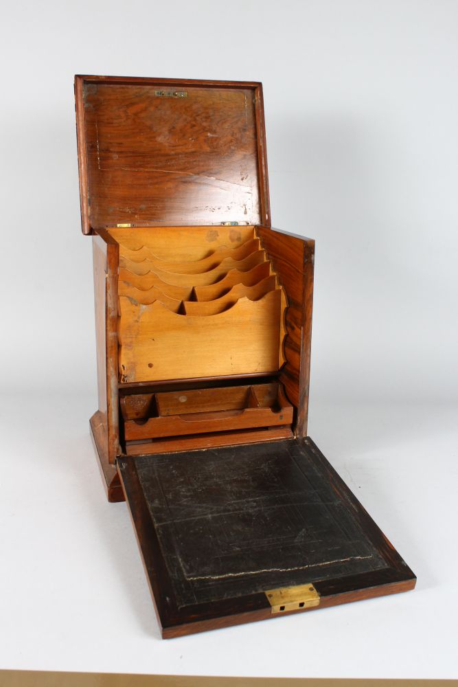 A VICTORIAN WALNUT DROP FRONT STATIONERY BOX with fitted interior. 13ins high. - Image 2 of 2