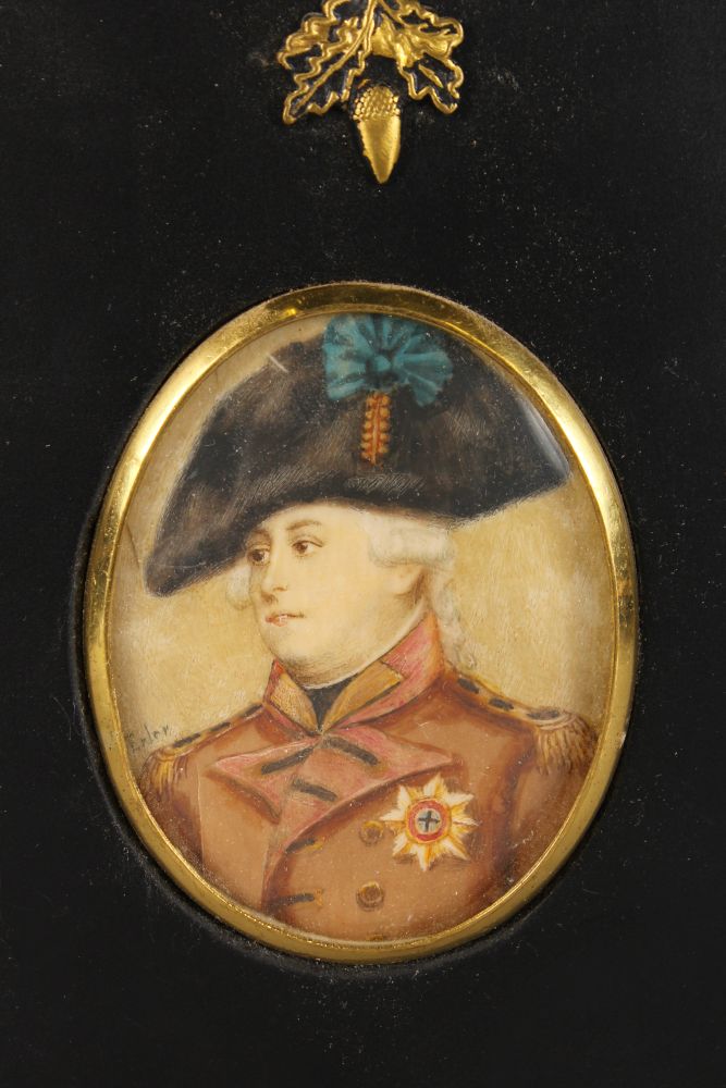 AN OVAL PORTRAIT MINIATURE, POSSIBLY GEORGE III, signed Erter. 7.5cms x 5.5cms, with gilt metal - Image 2 of 2