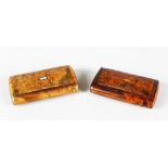 TWO BURR RECTANGULAR SNUFF BOXES. 7.5cms long.