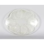 AN ART DECO LALIQUE DESIGN OVAL DISH decorated with leaves. 14ins long.