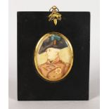 AN OVAL PORTRAIT MINIATURE, POSSIBLY GEORGE III, signed Erter. 7.5cms x 5.5cms, with gilt metal