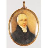 EARLY 19TH CENTURY ENGLISH, CIRCA. 1820 AN OVAL PORTRAIT MINIATURE OF A GENTLEMAN wearing a black