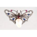 A LOVELY GOLD, DIAMOND AND MOTHER-OF-PEARL BUTTERFLY BROOCH.