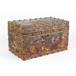A 17TH CENTURY DESIGN LEATHER DECORATED CASKET. 12ins long.