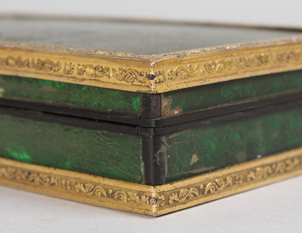 A GOOD REGENCY RECTANGULAR BOX, the lid with an inside mirror, the box with brass banding. 4.5ins - Image 4 of 4