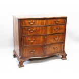 A GEORGE III CHIPPENDALE STYLE MAHOGANY SERPENTINE CHEST OF DRAWERS, with a moulded top over four