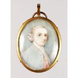 PENELOPE CARWARDINE (C. 1730-1800) BRITISH A SMALL OVAL PORTRAIT MINIATURE OF A YOUNG GENTLEMAN with
