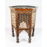 A RARE 19TH CENTURY OTTOMAN MOTHER-OF-PEARL INLAID OCTAGONAL TOP TABLE. 1ft 7ins wide, 2ft 3ins