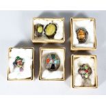 SIX PIECES OF SANDRA HARDY "KESWICK" SILVER AND STONE BROOCHES in five boxes.